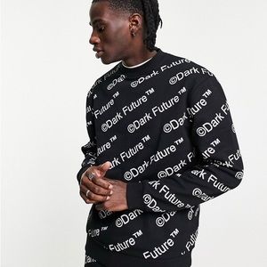 ASOS Dark Future relaxed sweatshirt with all over logo print in black
